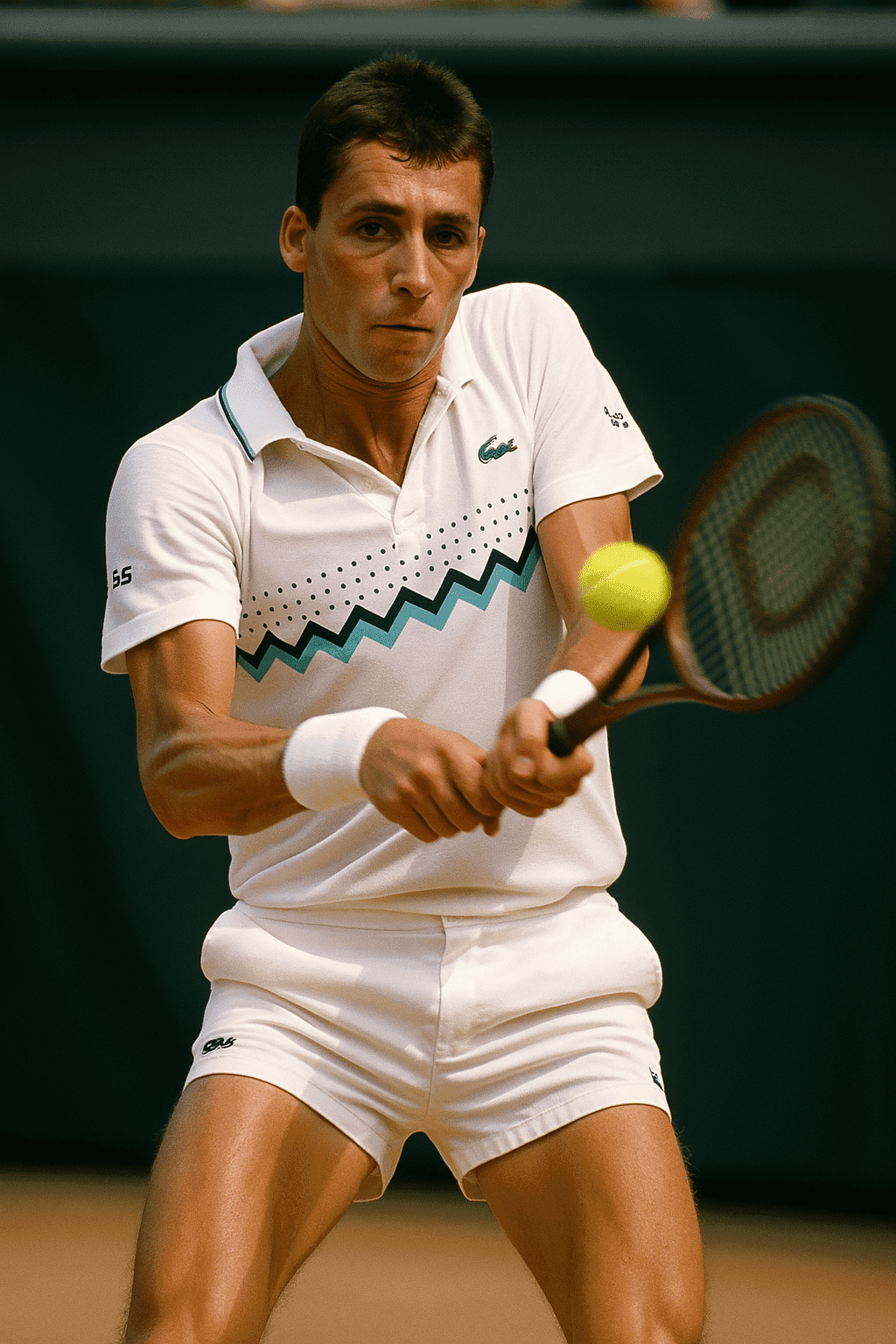 A wall made of tennis balls with the name of Ivan Lendl above it